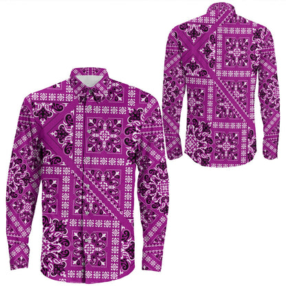 Shirt Paisley Bandana Pattern Seamless Long Sleeve Button Shirt