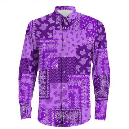 Shirt Paisley Bandana Pattern Seamless Purple Long Sleeve Button Shirt
