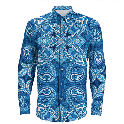 Shirt Paisley Bandana Pattern Seamless Long Sleeve Button Shirt