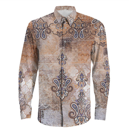 Shirt Paisley Bandana Pattern Seamless Long Sleeve Button Shirt