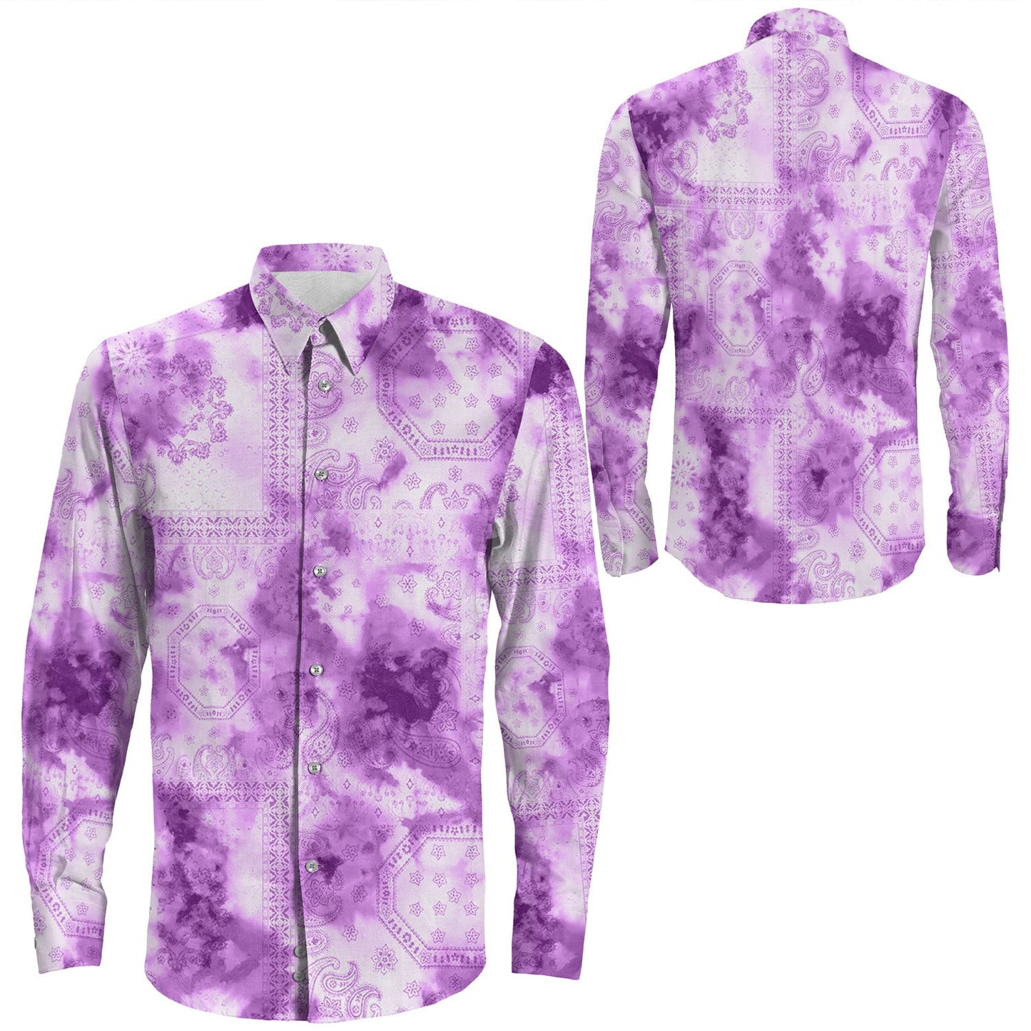 Shirt Paisley Bandana Pattern Seamless Long Sleeve Button Shirt