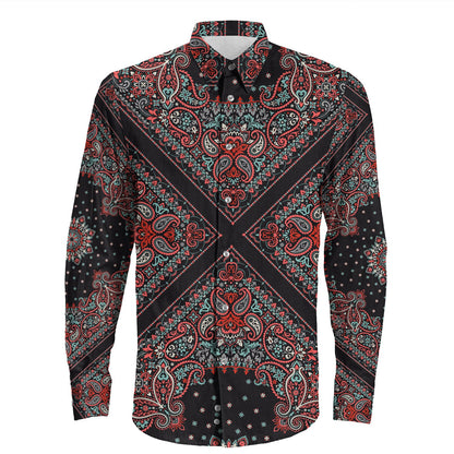 Shirt Paisley Bandana Pattern Seamless Long Sleeve Button Shirt