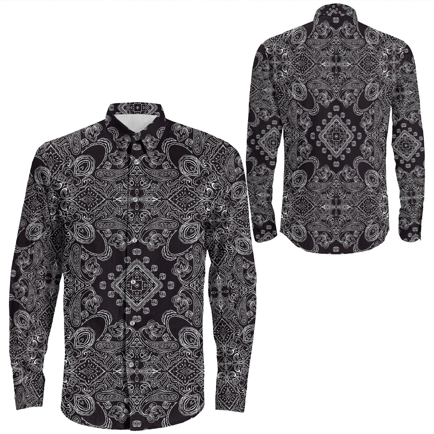 Shirt Paisley Bandana Pattern Seamless Long Sleeve Button Shirt