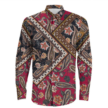 Shirt Paisley Bandana Pattern Seamless Long Sleeve Button Shirt