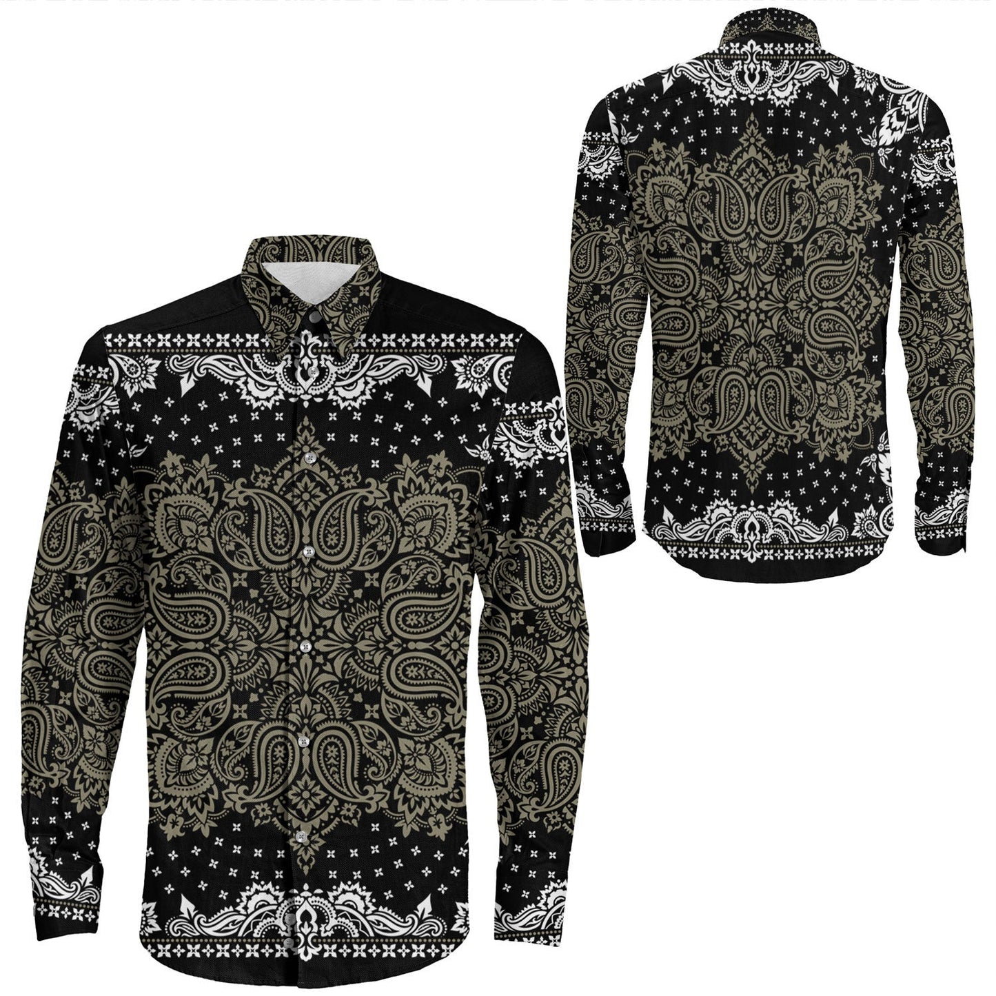 Shirt Paisley Bandana Pattern Seamless Long Sleeve Button Shirt