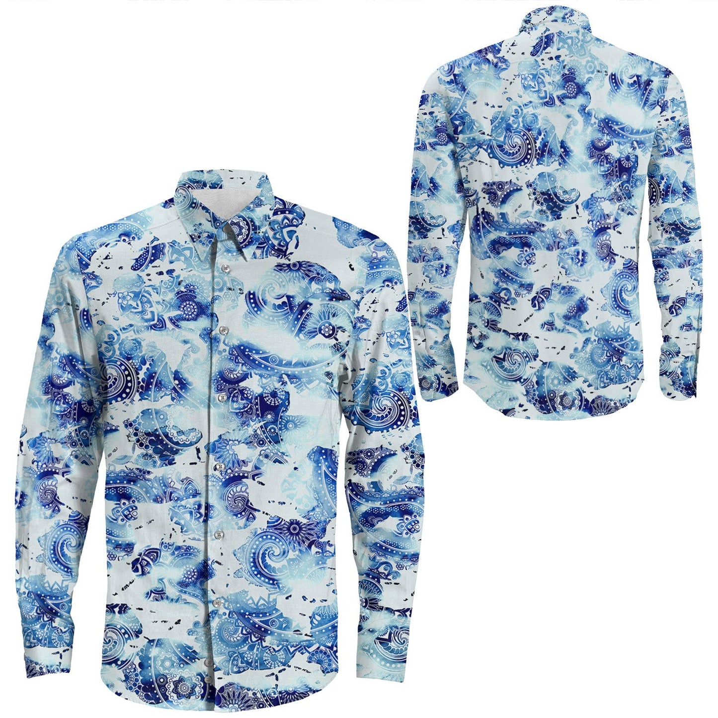 Shirt Paisley Bandana Pattern Seamless Long Sleeve Button Shirt
