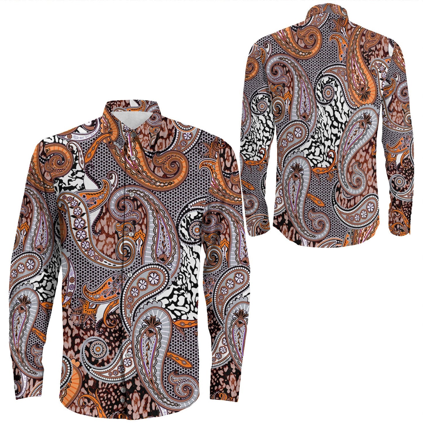 Shirt Paisley Bandana Pattern Seamless Long Sleeve Button Shirt