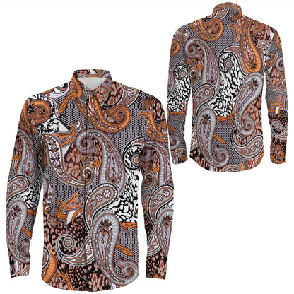 Shirt Paisley Bandana Pattern Seamless Long Sleeve Button Shirt