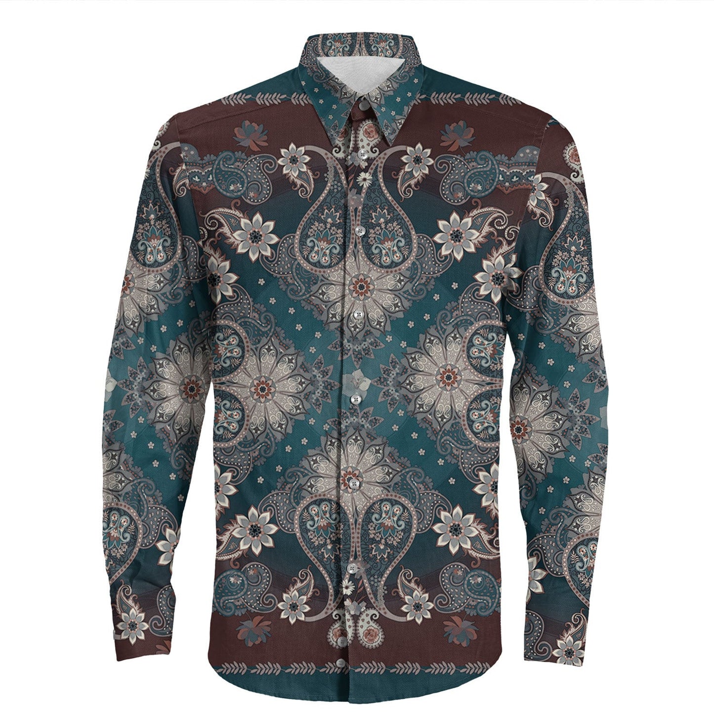 Shirt Paisley Bandana Pattern Seamless Long Sleeve Button Shirt