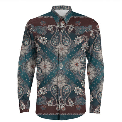 Shirt Paisley Bandana Pattern Seamless Long Sleeve Button Shirt