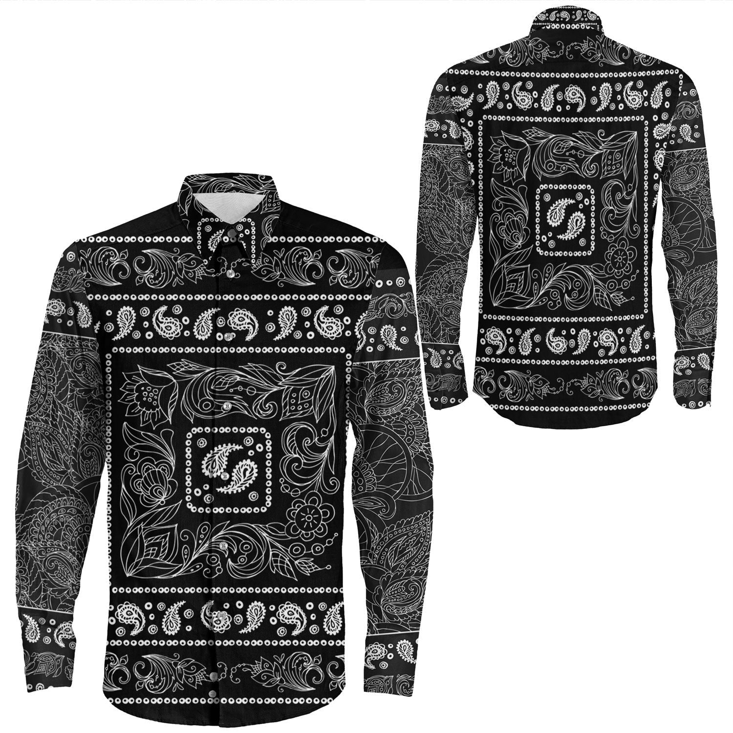 Shirt Paisley Bandana Pattern Seamless Long Sleeve Button Shirt