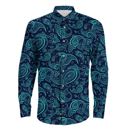 Shirt Paisley Bandana Pattern Seamless Long Sleeve Button Shirt