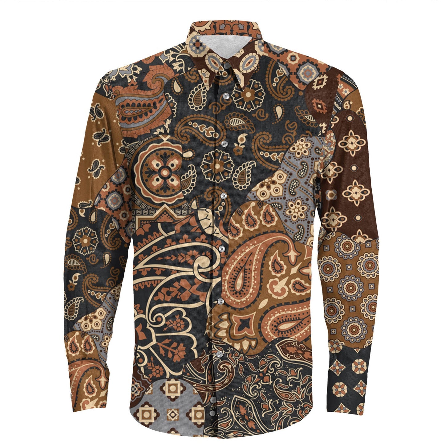 Shirt Paisley Bandana Pattern Seamless Long Sleeve Button Shirt