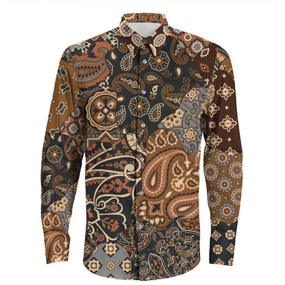 Shirt Paisley Bandana Pattern Seamless Long Sleeve Button Shirt