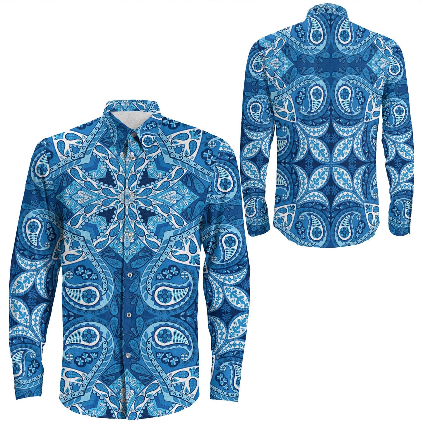 Shirt Paisley Bandana Pattern Seamless Long Sleeve Button Shirt