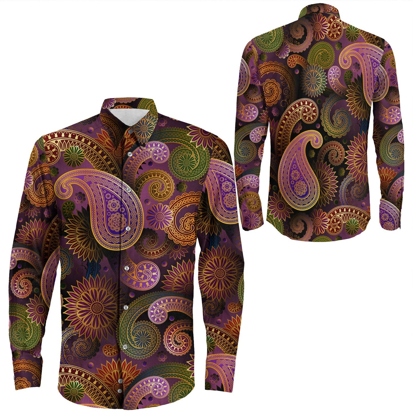 Shirt Paisley Bandana Pattern Seamless Long Sleeve Button Shirt