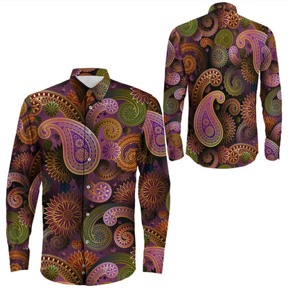 Shirt Paisley Bandana Pattern Seamless Long Sleeve Button Shirt