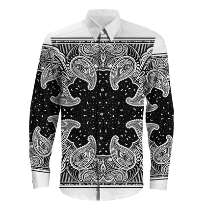 Shirt Paisley Bandana Pattern Seamless Long Sleeve Button Shirt