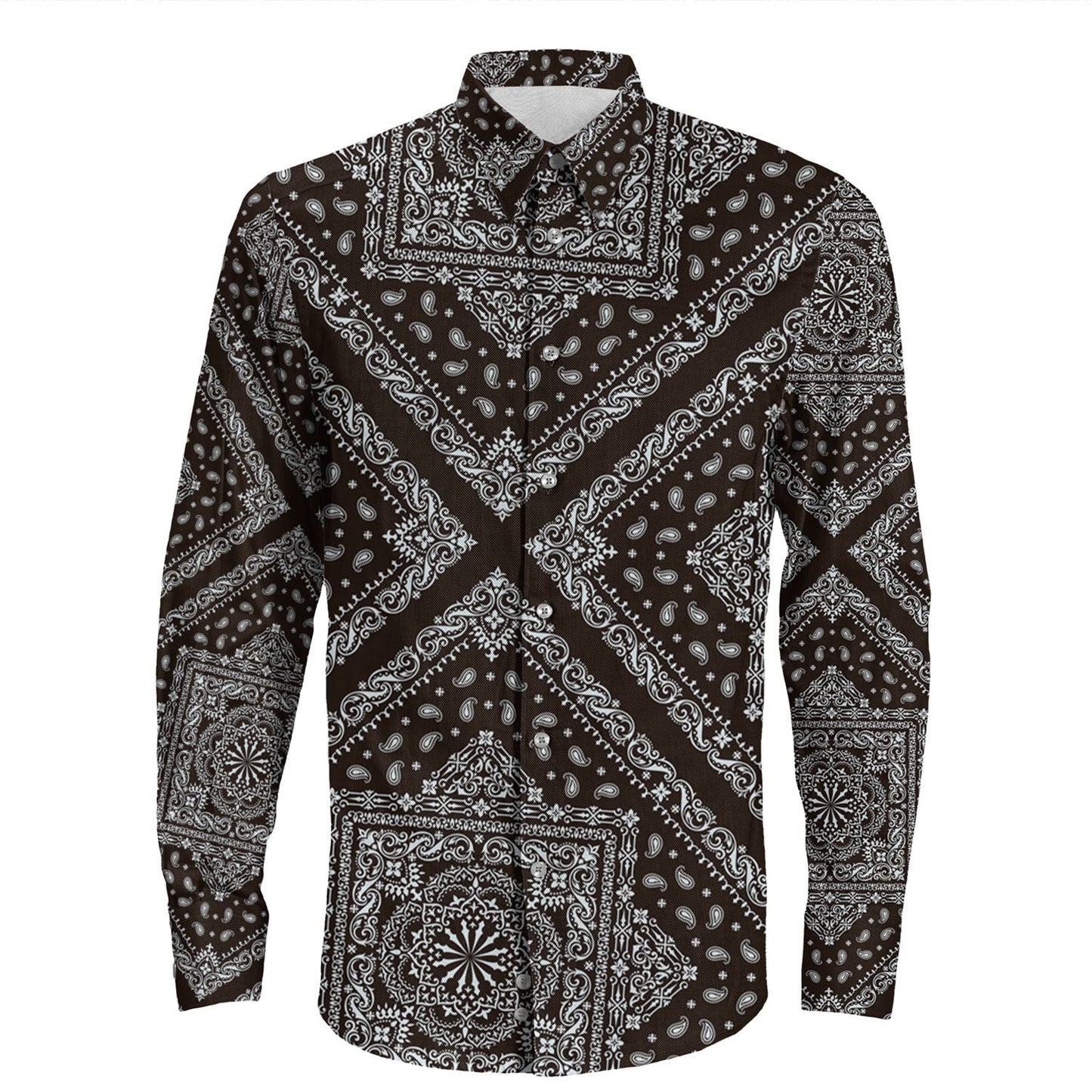 Shirt Paisley Bandana Pattern Seamless Long Sleeve Button Shirt