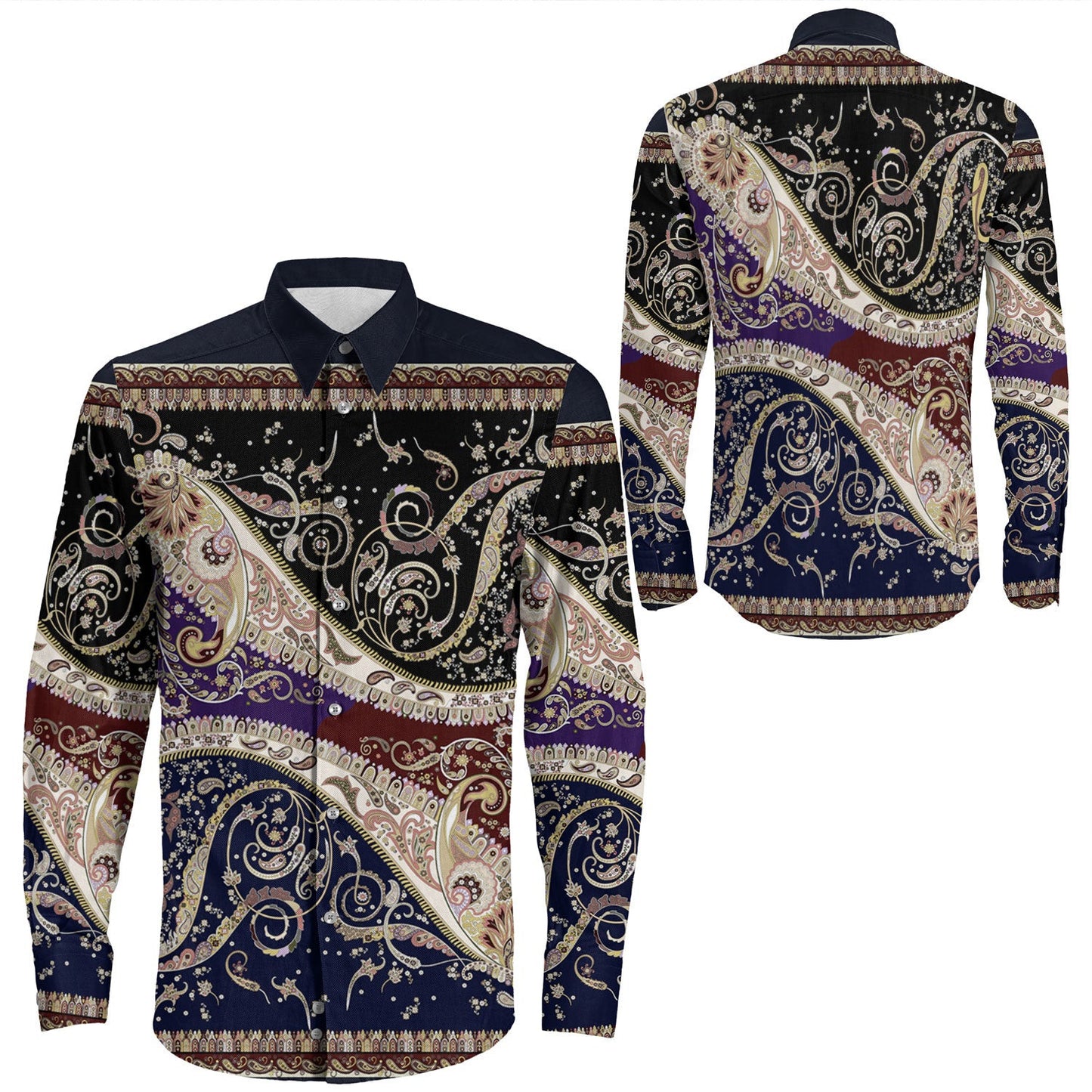 Shirt Paisley Bandana Pattern Seamless Long Sleeve Button Shirt