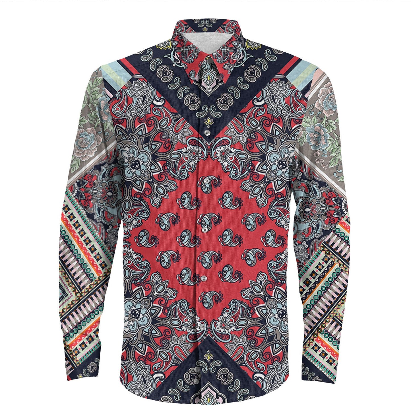 Shirt Paisley Bandana Pattern Seamless Long Sleeve Button Shirt