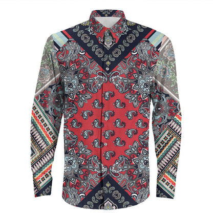 Shirt Paisley Bandana Pattern Seamless Long Sleeve Button Shirt