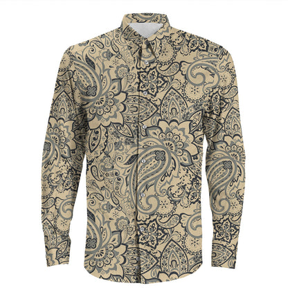 Shirt Paisley Bandana Pattern Seamless Long Sleeve Button Shirt