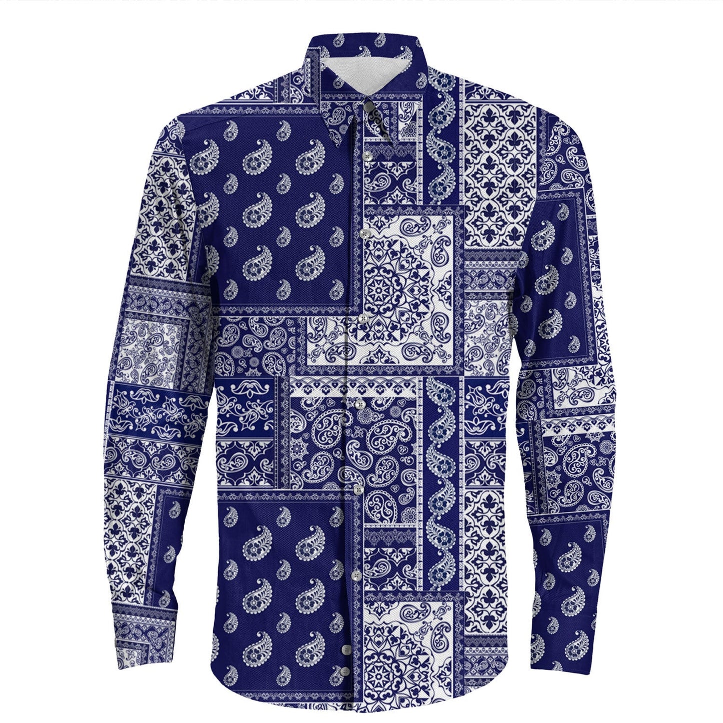 Shirt Paisley Bandana Pattern Seamless Long Sleeve Button Shirt