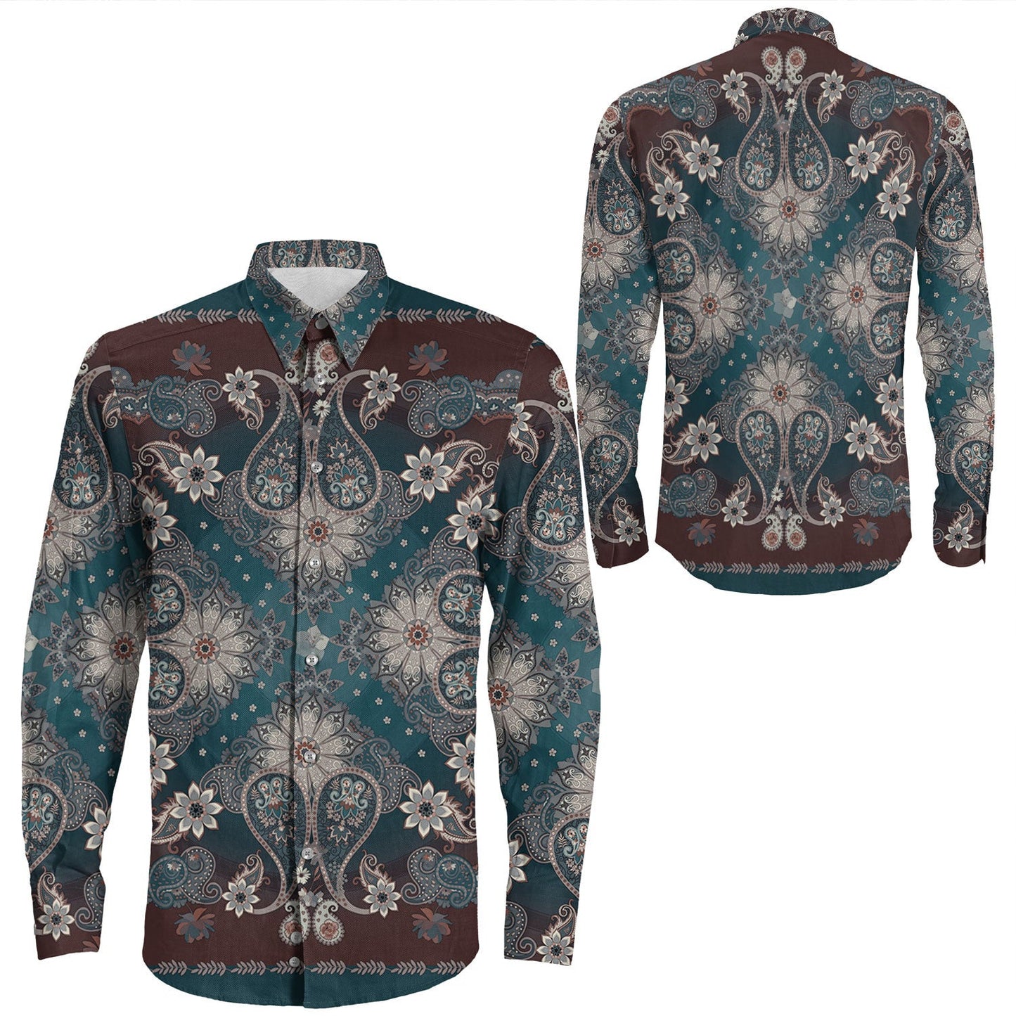 Shirt Paisley Bandana Pattern Seamless Long Sleeve Button Shirt