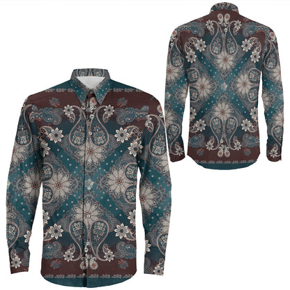 Shirt Paisley Bandana Pattern Seamless Long Sleeve Button Shirt