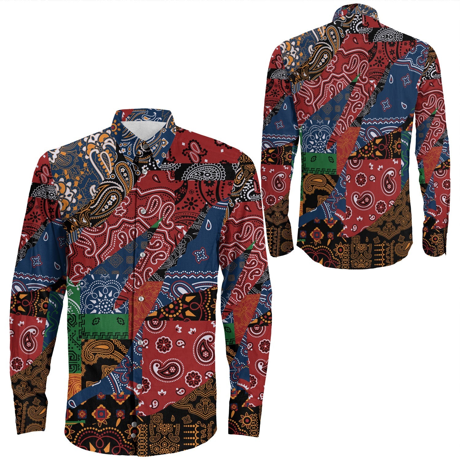 Shirt Paisley Bandana Pattern Seamless Long Sleeve Button Shirt