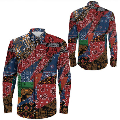 Shirt Paisley Bandana Pattern Seamless Long Sleeve Button Shirt