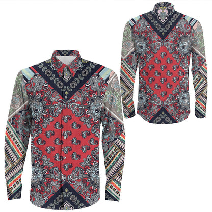 Shirt Paisley Bandana Pattern Seamless Long Sleeve Button Shirt