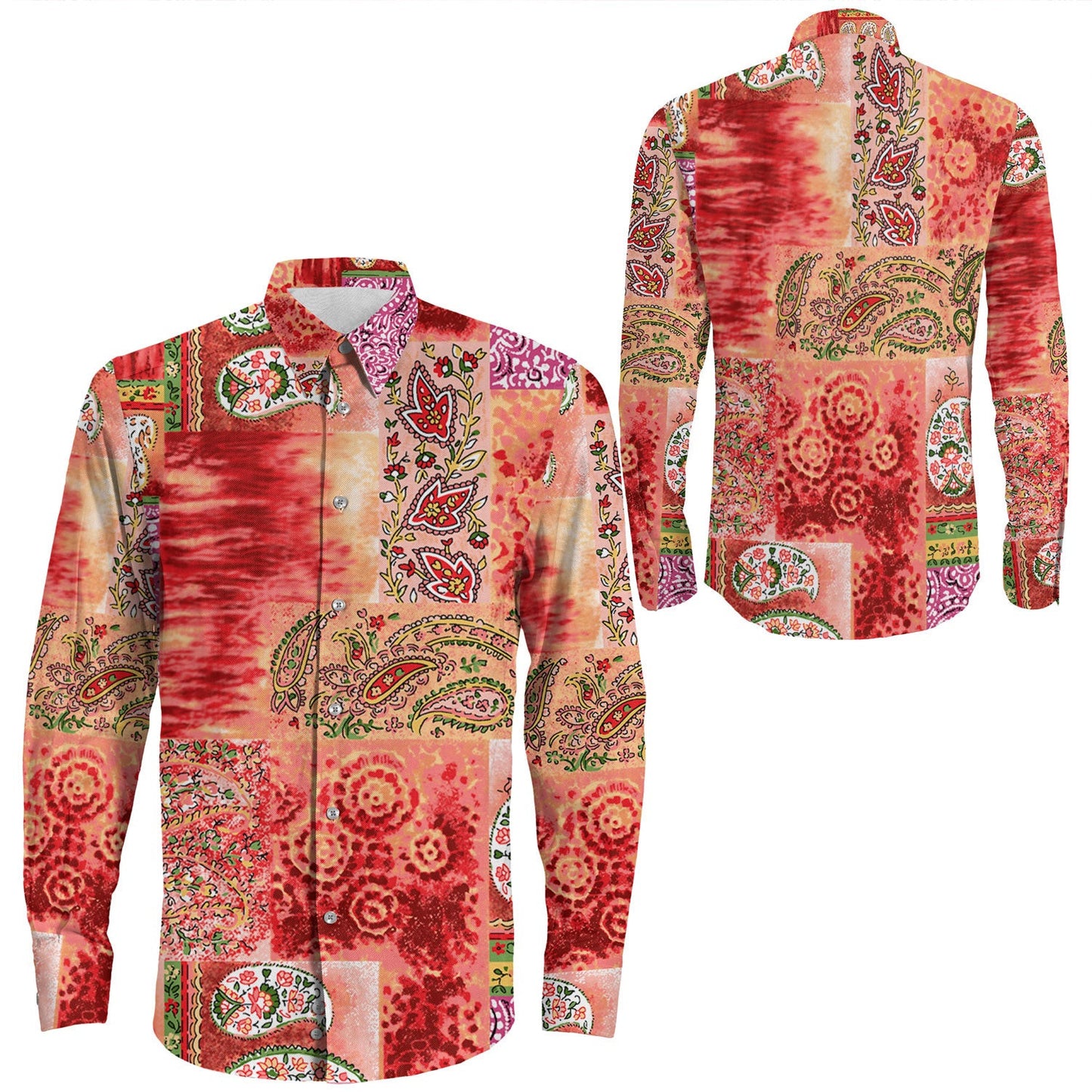 Shirt Paisley Bandana Pattern Seamless Long Sleeve Button Shirt