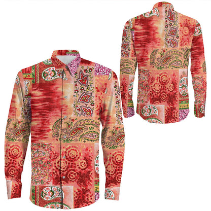 Shirt Paisley Bandana Pattern Seamless Long Sleeve Button Shirt