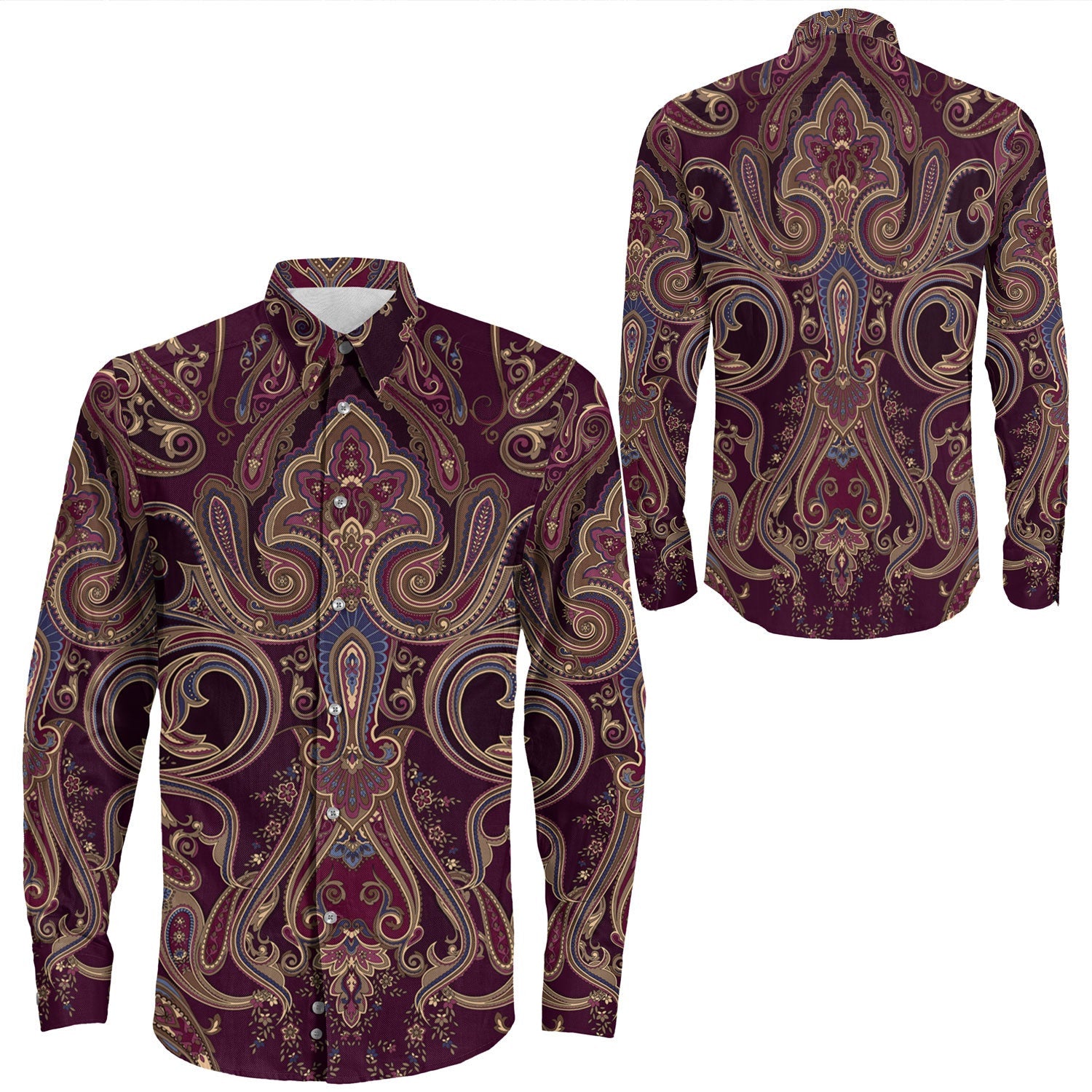 Shirt Paisley Bandana Pattern Seamless Long Sleeve Button Shirt