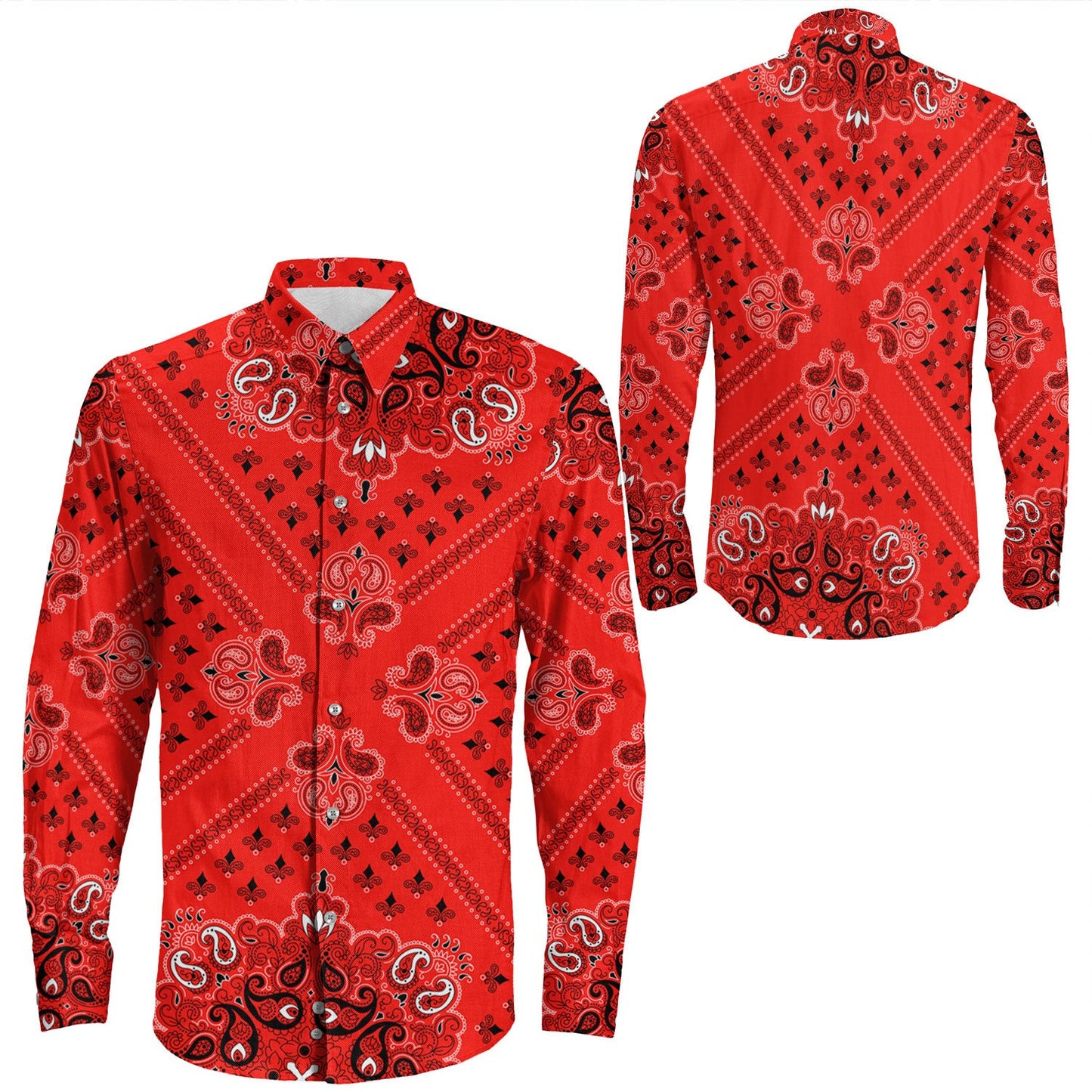 Shirt Paisley Bandana Pattern Seamless Long Sleeve Button Shirt