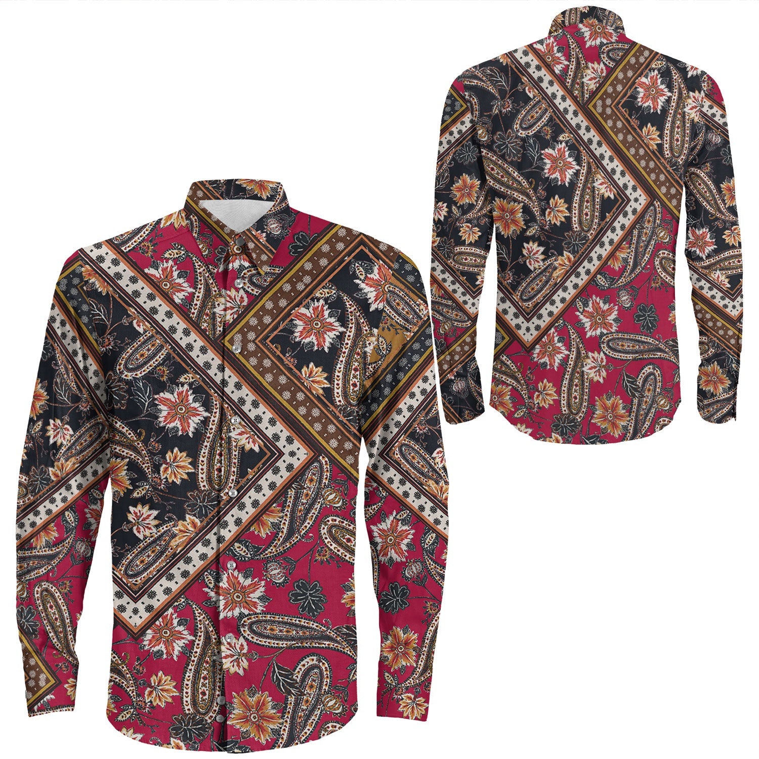 Shirt Paisley Bandana Pattern Seamless Long Sleeve Button Shirt