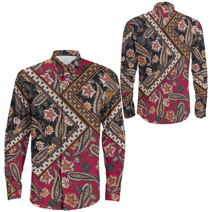 Shirt Paisley Bandana Pattern Seamless Long Sleeve Button Shirt