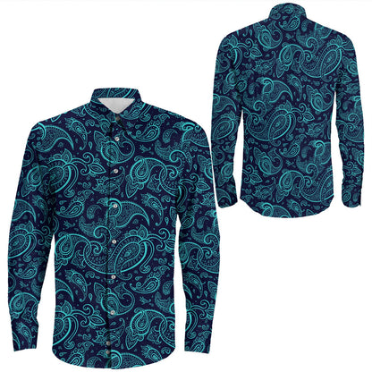 Shirt Paisley Bandana Pattern Seamless Long Sleeve Button Shirt