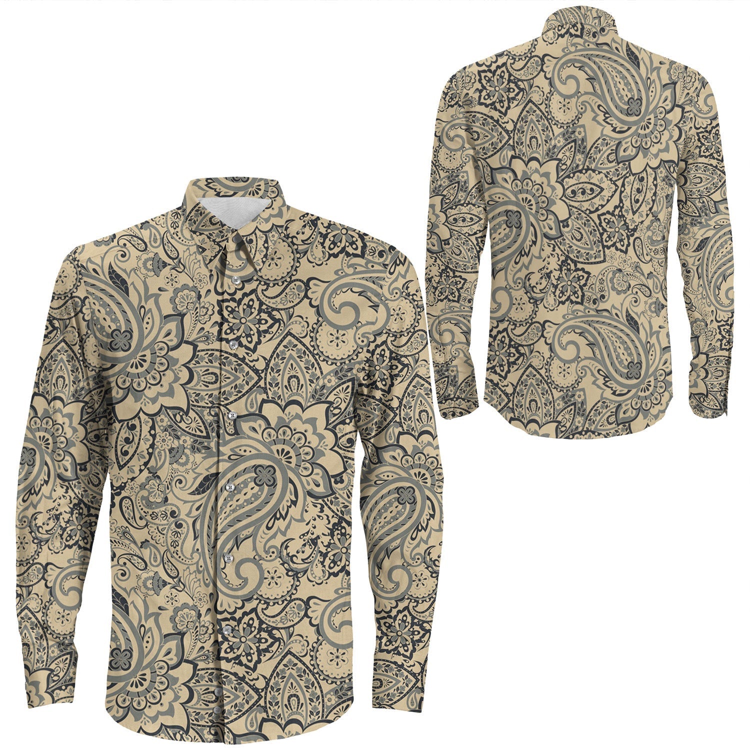 Shirt Paisley Bandana Pattern Seamless Long Sleeve Button Shirt