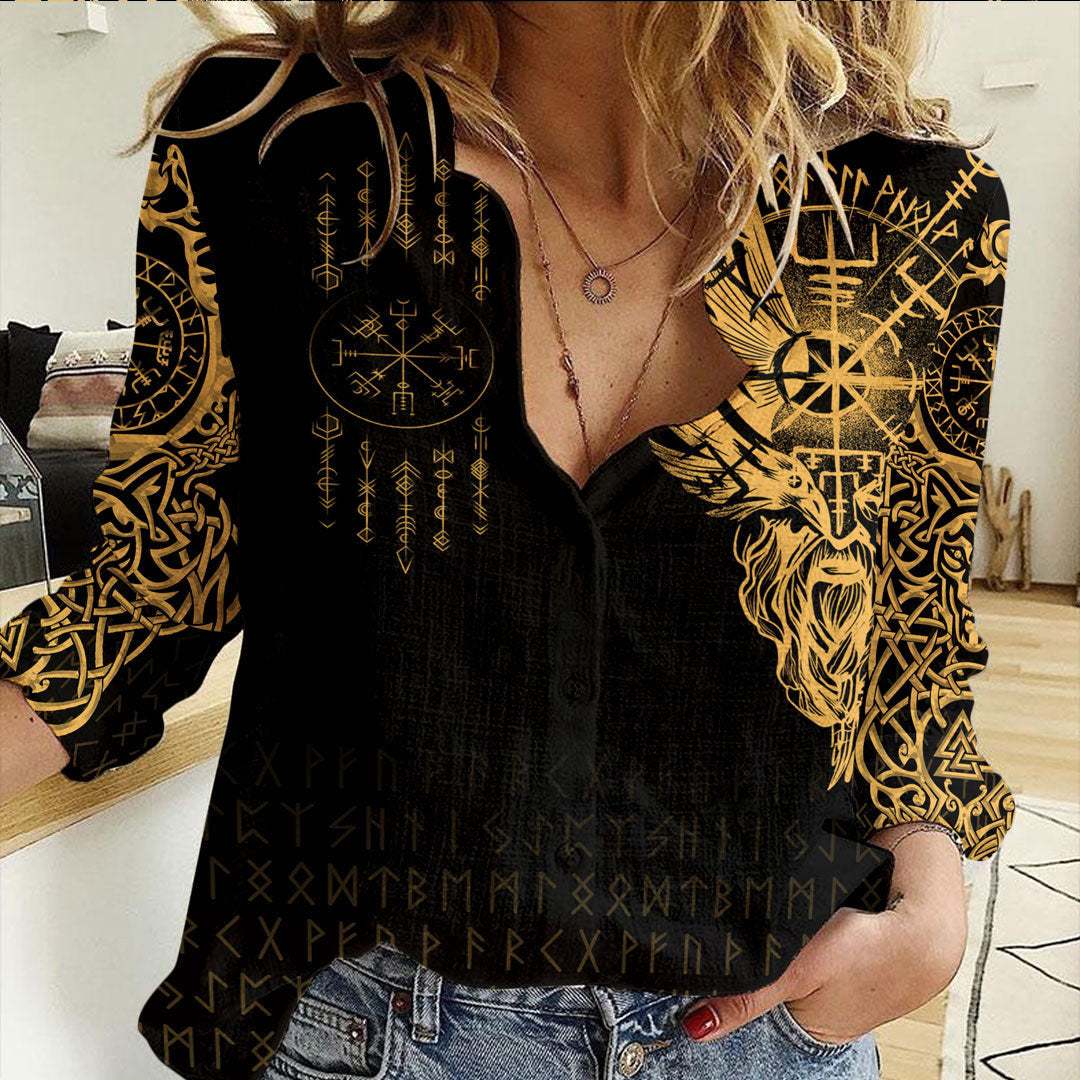 Clothing Viking Compass Vegvisir Tattoo Gold Version Casual Shirt