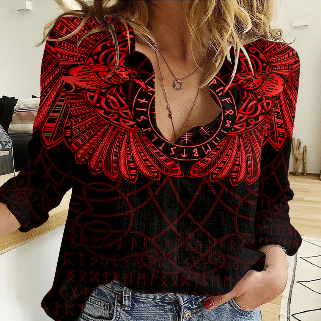 Clothing Viking Odin's Celtic Two Ravens Red Version Casual Shirt