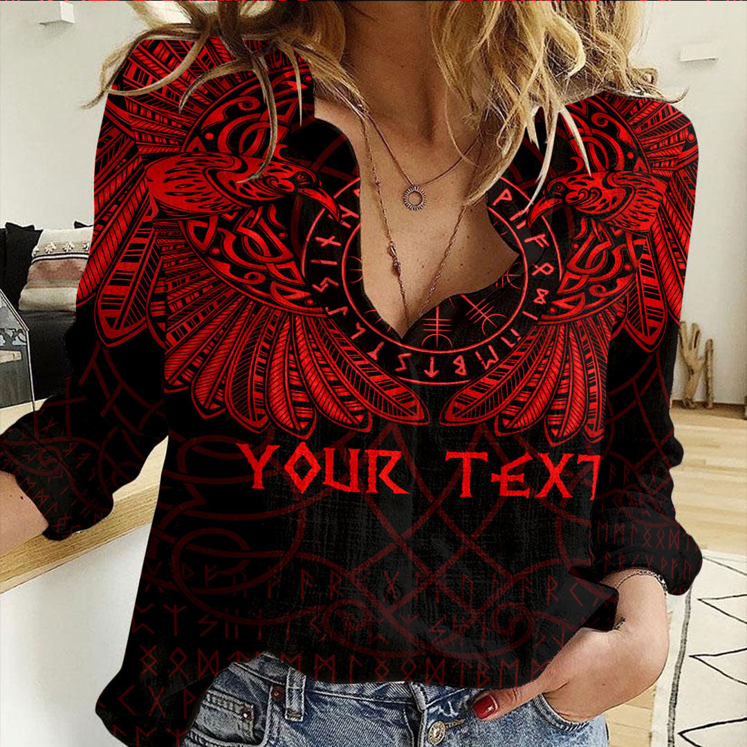 Custom Clothing Viking Odin's Celtic Two Ravens Red Version Casual Shirt