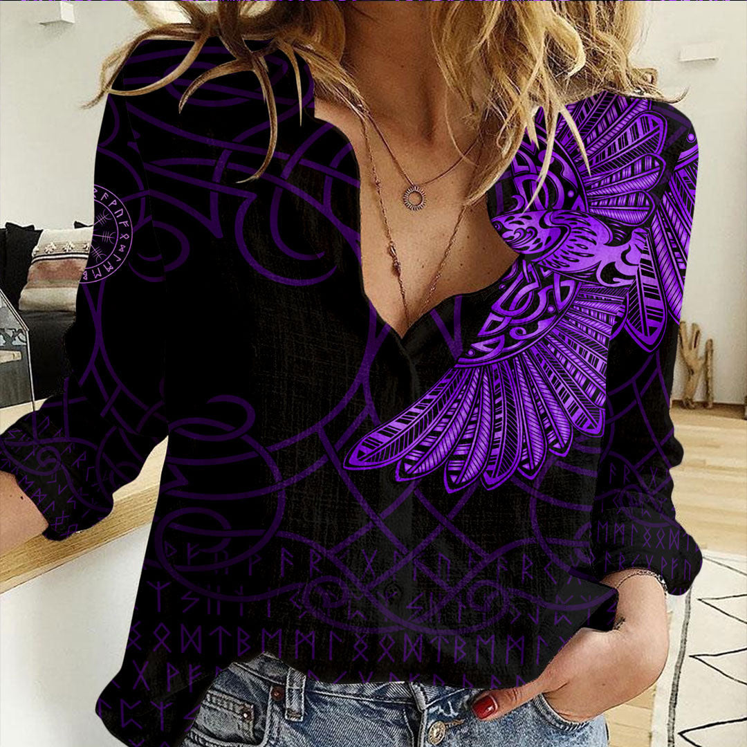 Clothing Viking Odin Raven Tattoo Purple Version Casual Shirt