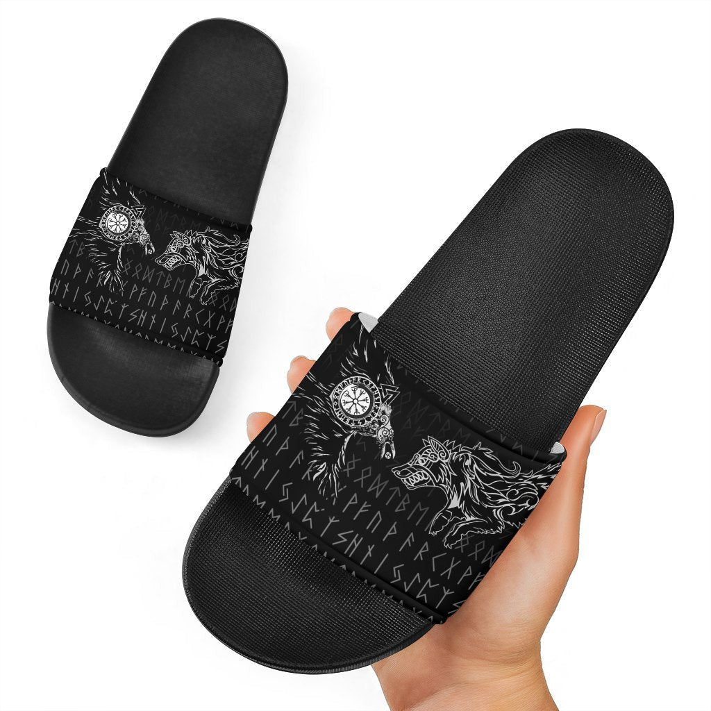 Viking Slide Sandals Raven and Wolf Special Tattoo