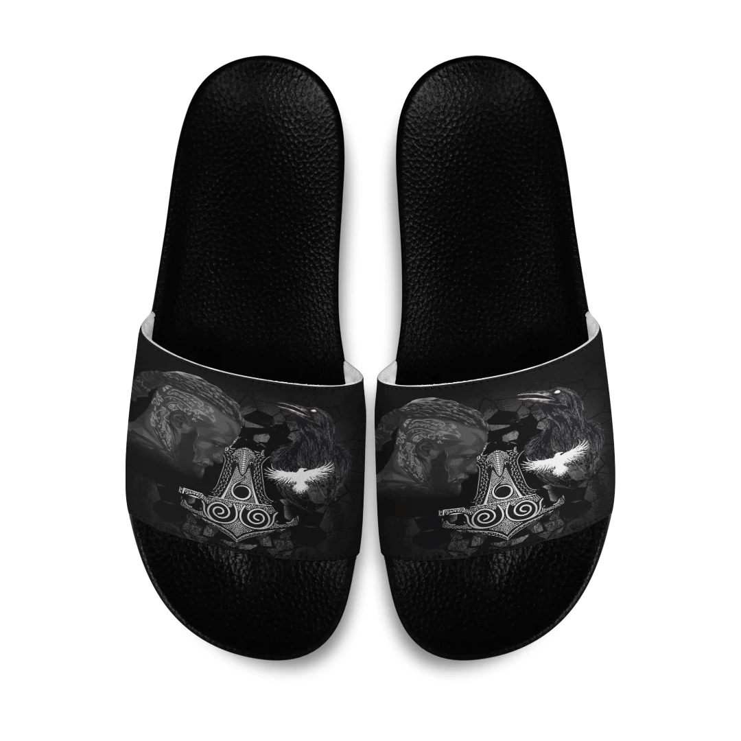 Slide Sandals Ragnar and Raven Style Mjolnir Slide Sandals