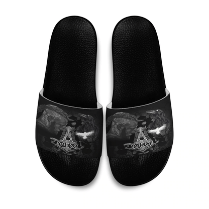 Slide Sandals Ragnar and Raven Style Mjolnir Slide Sandals