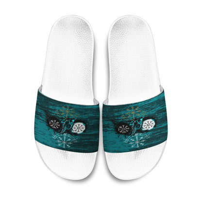 Slide Sandals Raven of Odin Symbol Cyan Slide Sandals