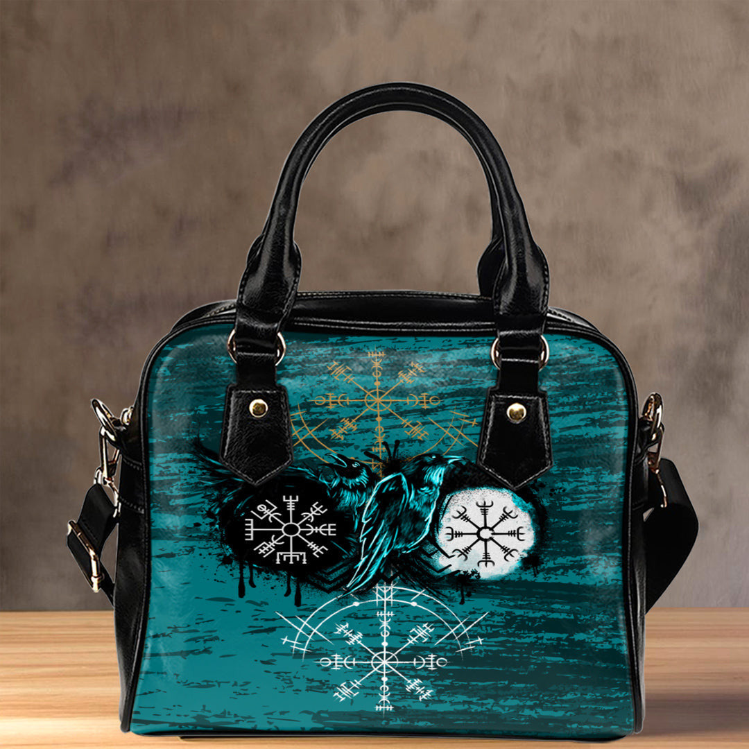 Shoulder Handbag Raven Of Odin Symbol Cyan Shoulder Handbag